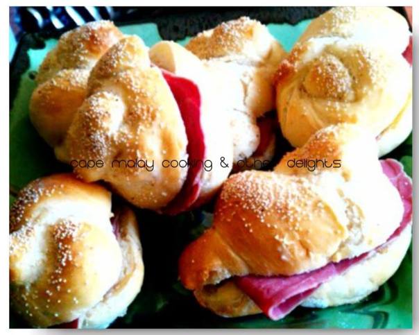 Homemade bread rolls filled with homemade corned beef